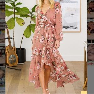 Lulus Blush Pink Floral Print Ruffled Maxi Dress